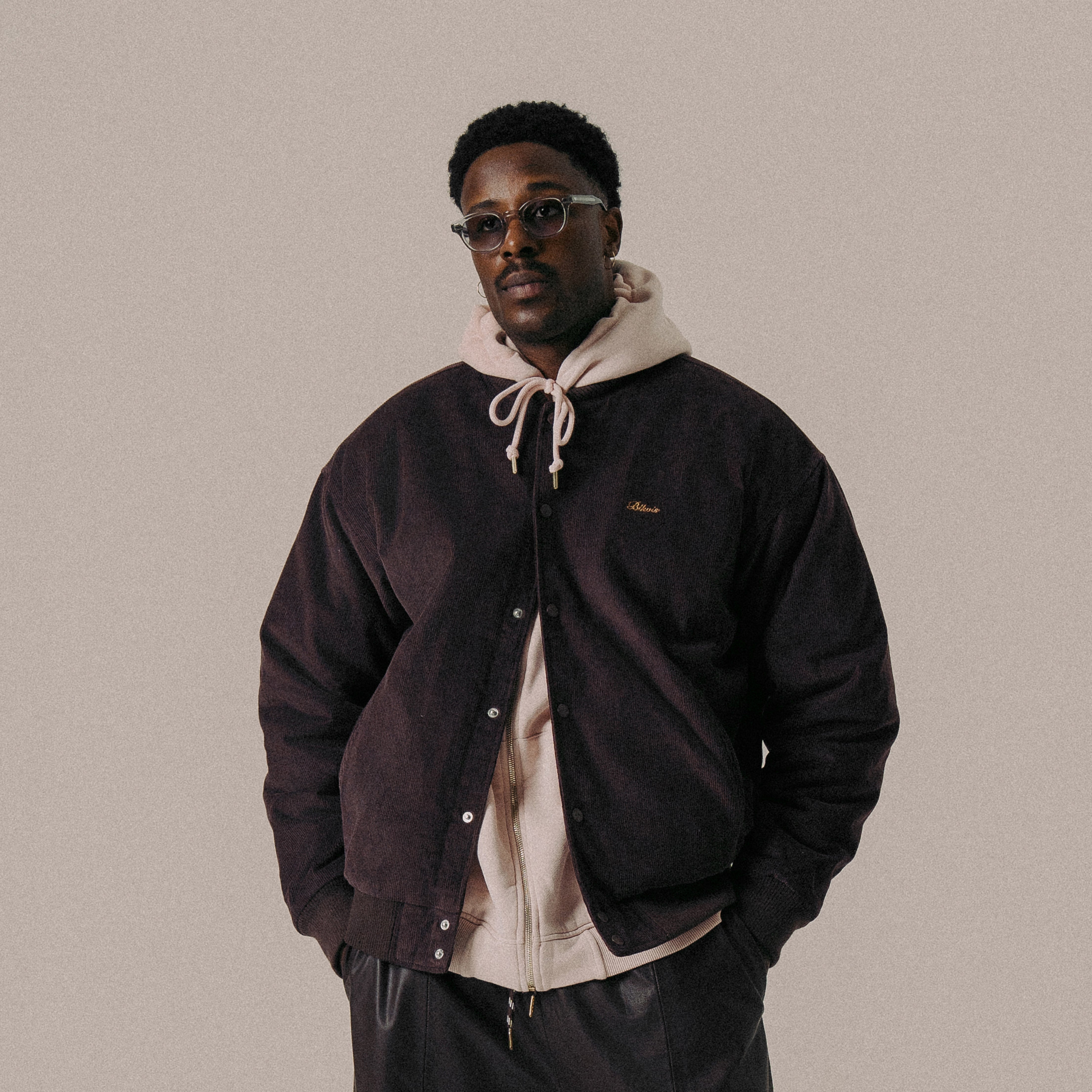 BLKVIS SCRIPT CORDUROY VARSITY JACKET - RAISIN