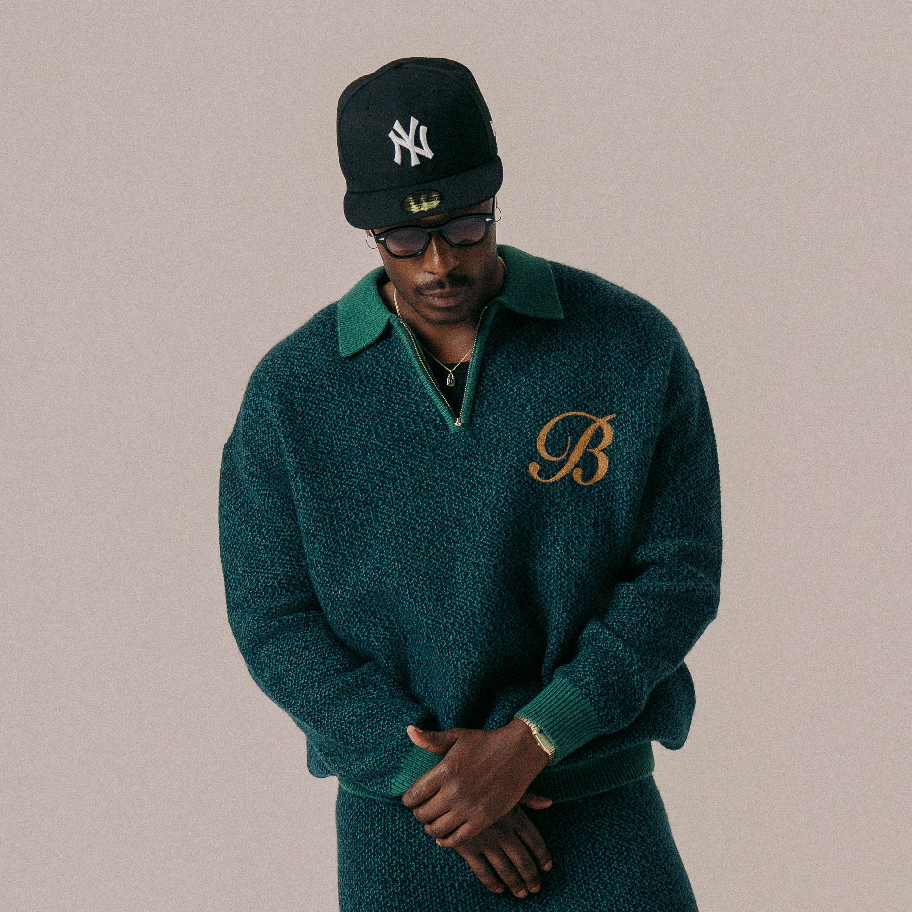 BLKVIS 2TONE STRUCTURE POLO KNIT SWEATER - HUNTER GREEN