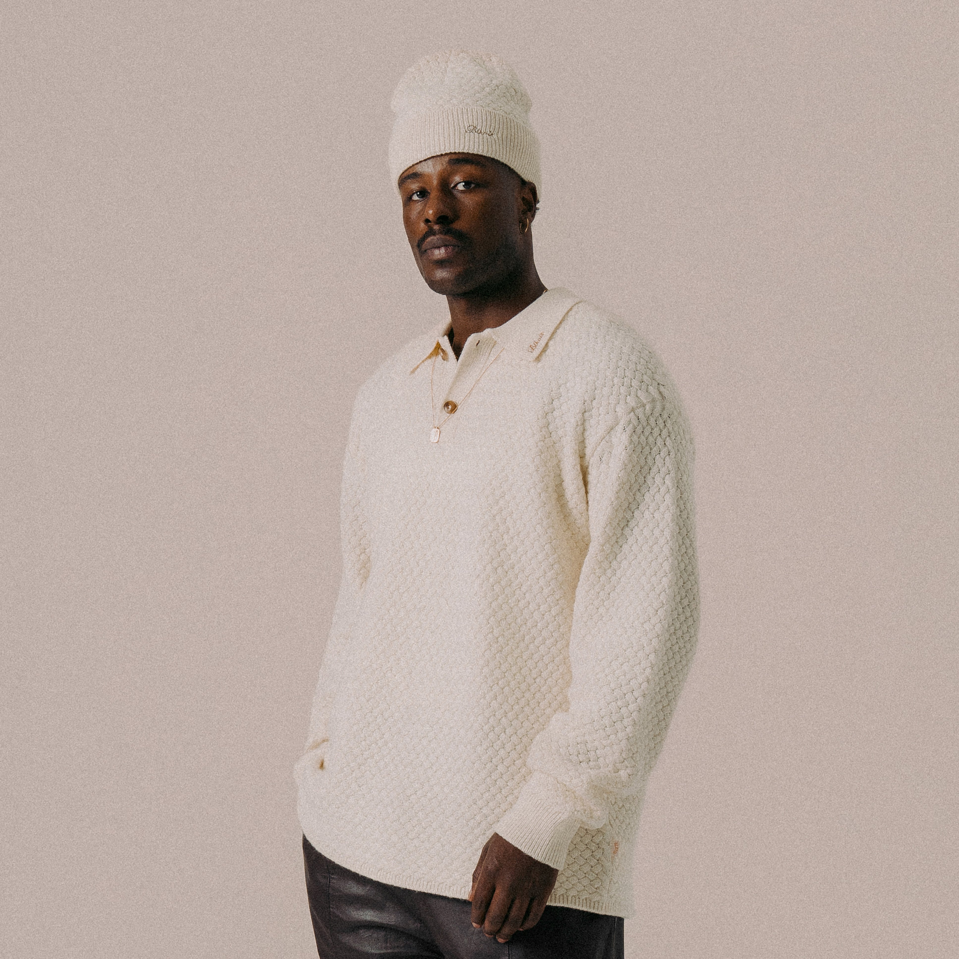 BLKVIS SCRIPT CABLE KNIT POLO - ANTIQUE WHITE