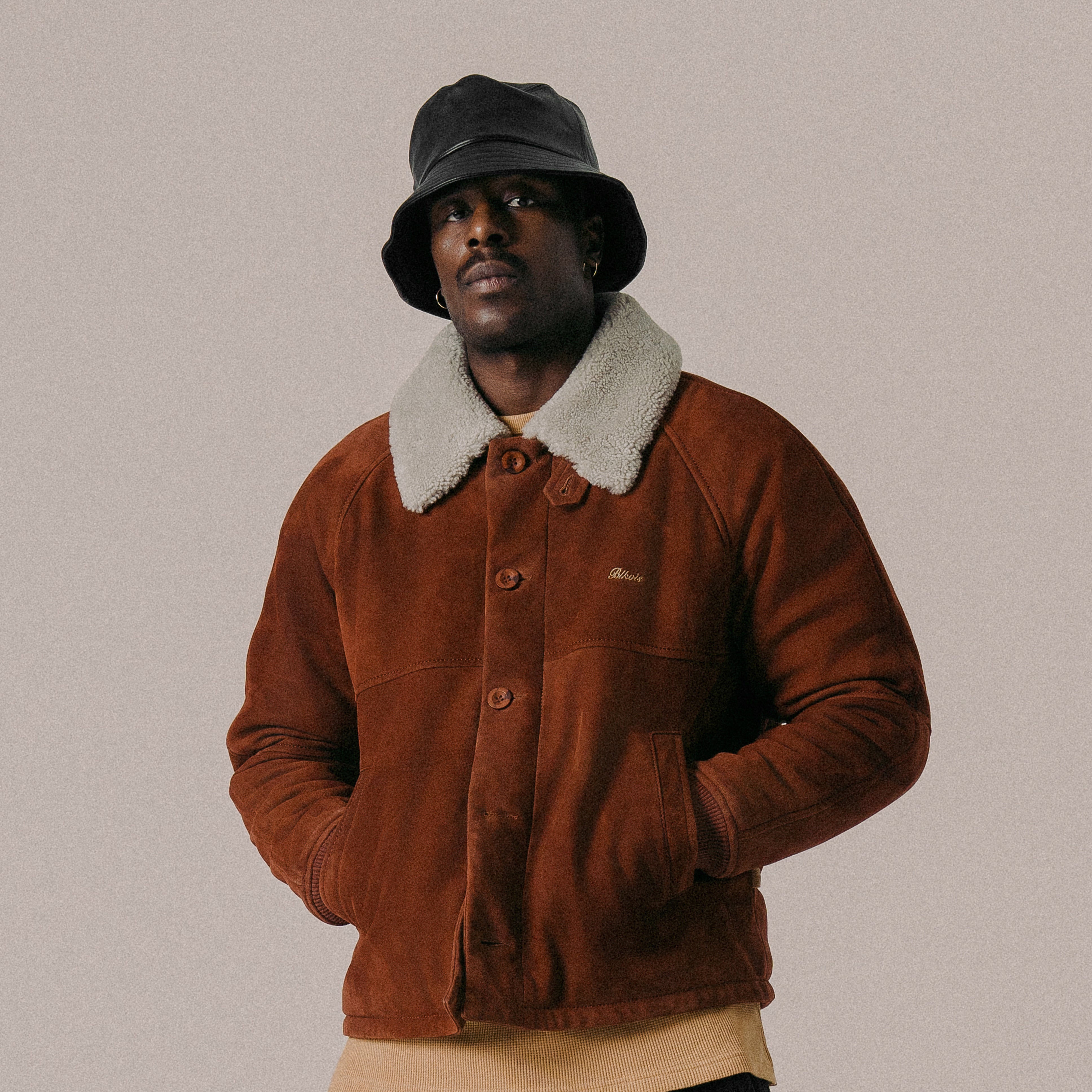BLKVIS SCRIPT SHEARLING LEATHER JACKET - HONEY GOLD