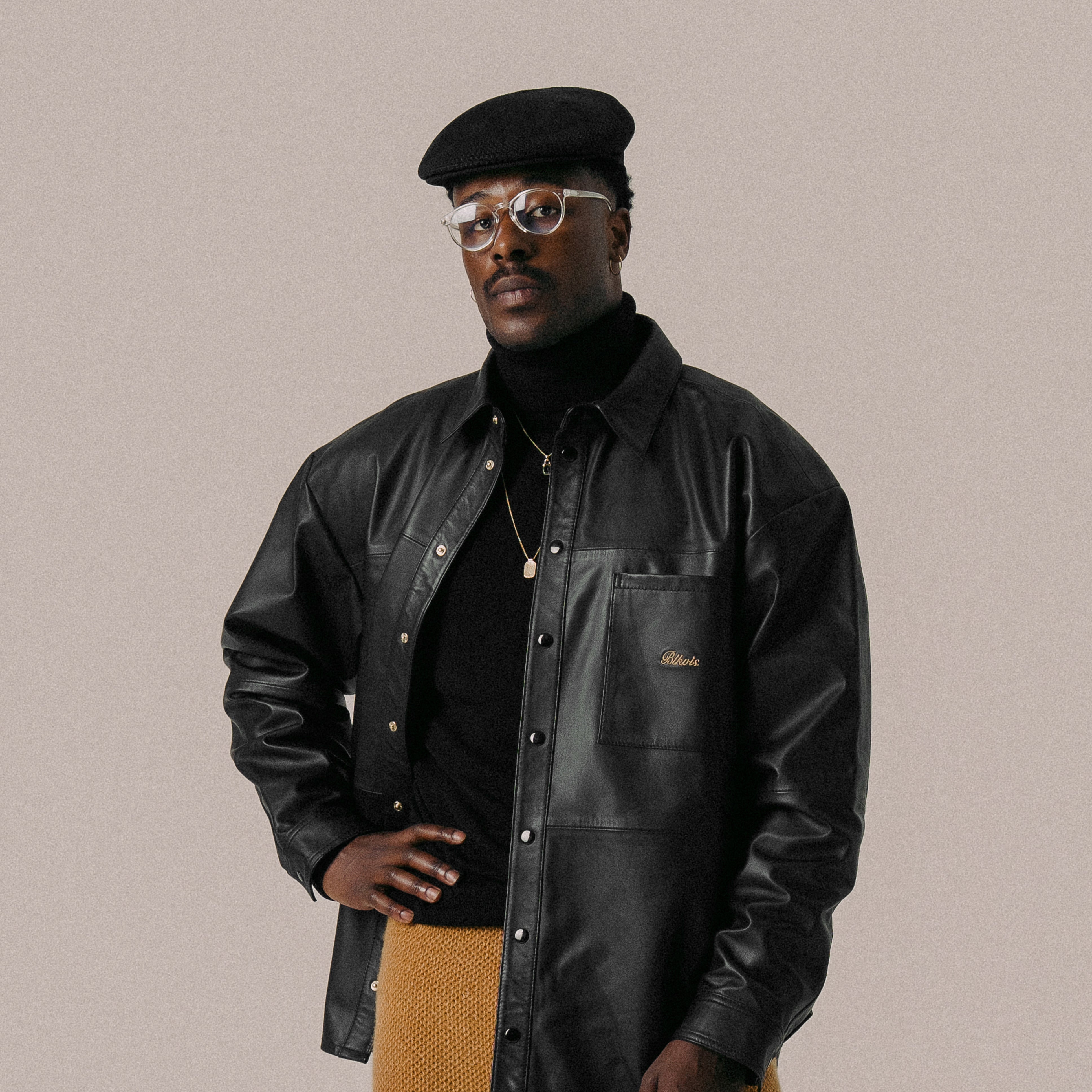 BLKVIS SCRIPT LEATHER SHIRT - BLACK