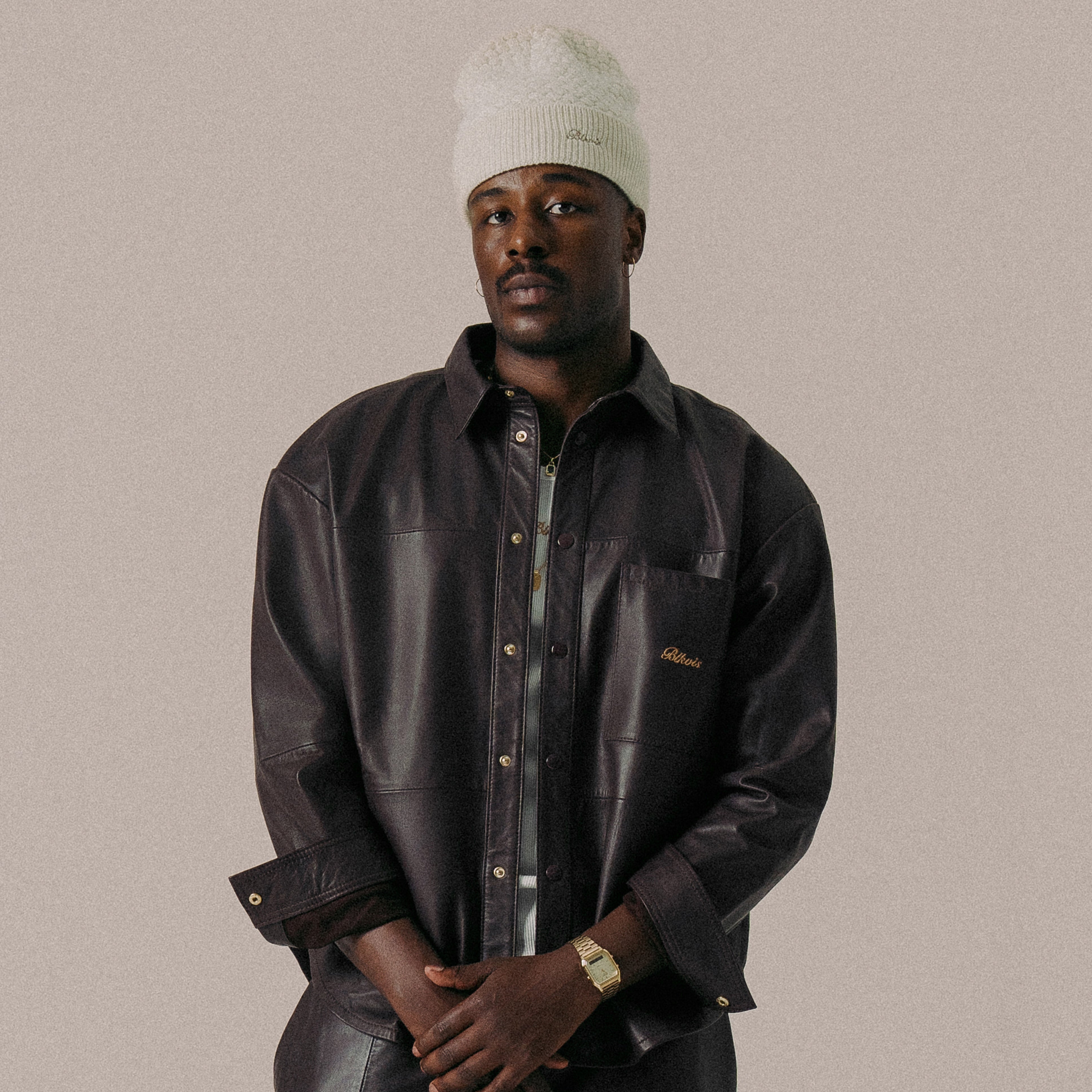 BLKVIS SCRIPT LEATHER SHIRT - RAISIN
