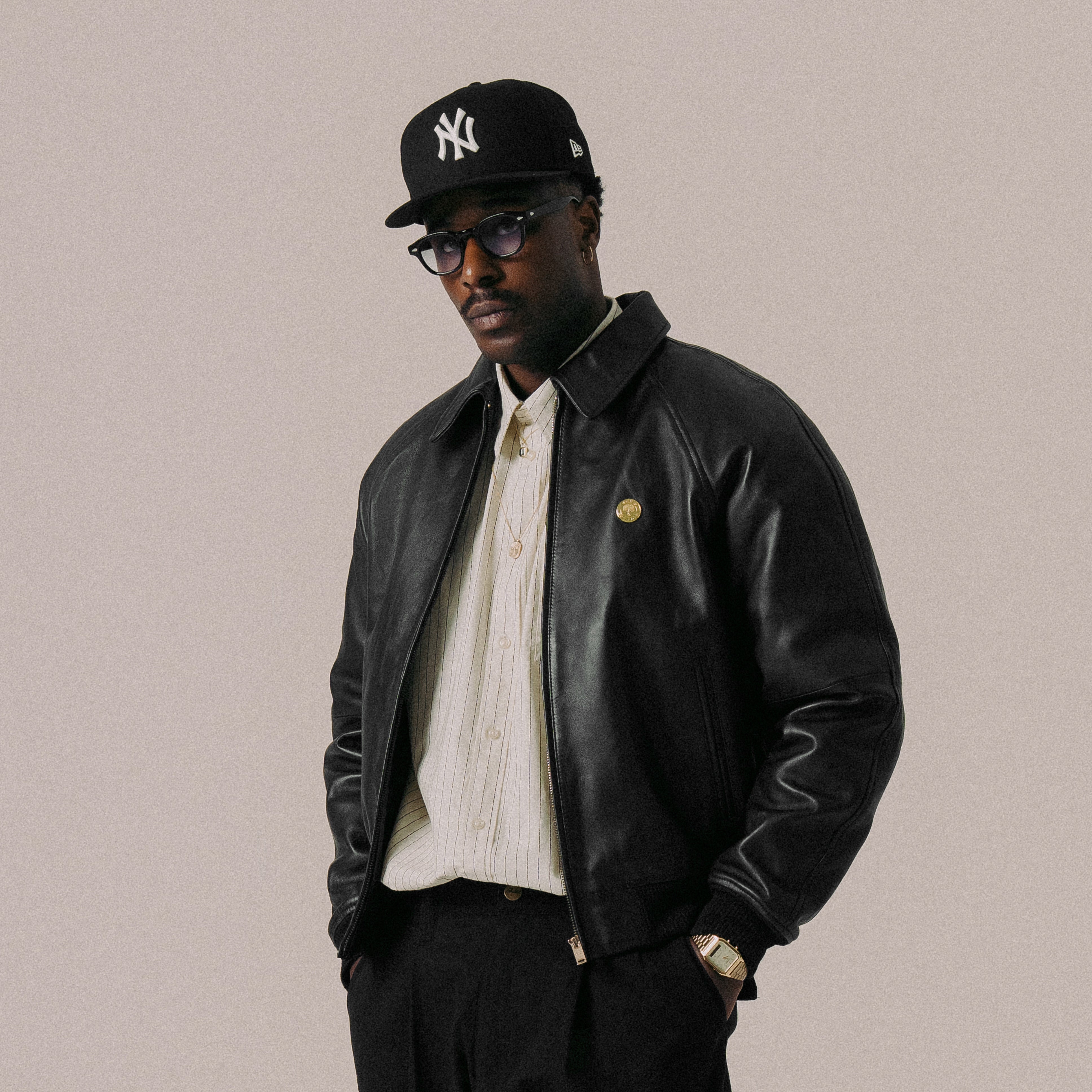 BLKVIS FULL LEATHER VARSITY JACKET - BLACK