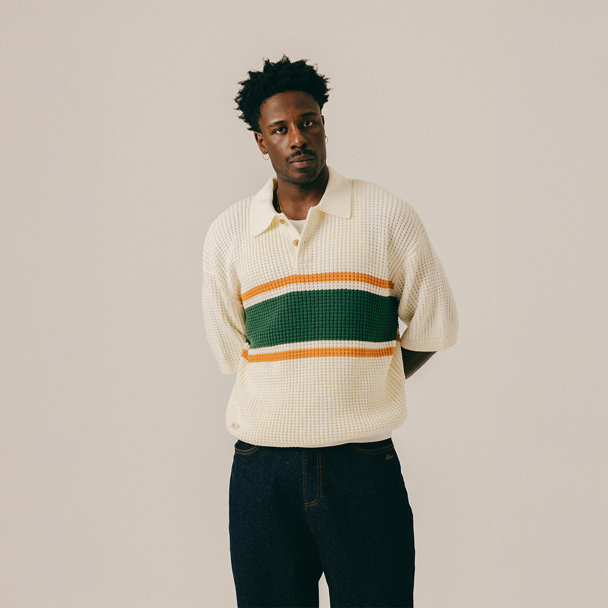 WAFFLE KNIT POLO - WHITE