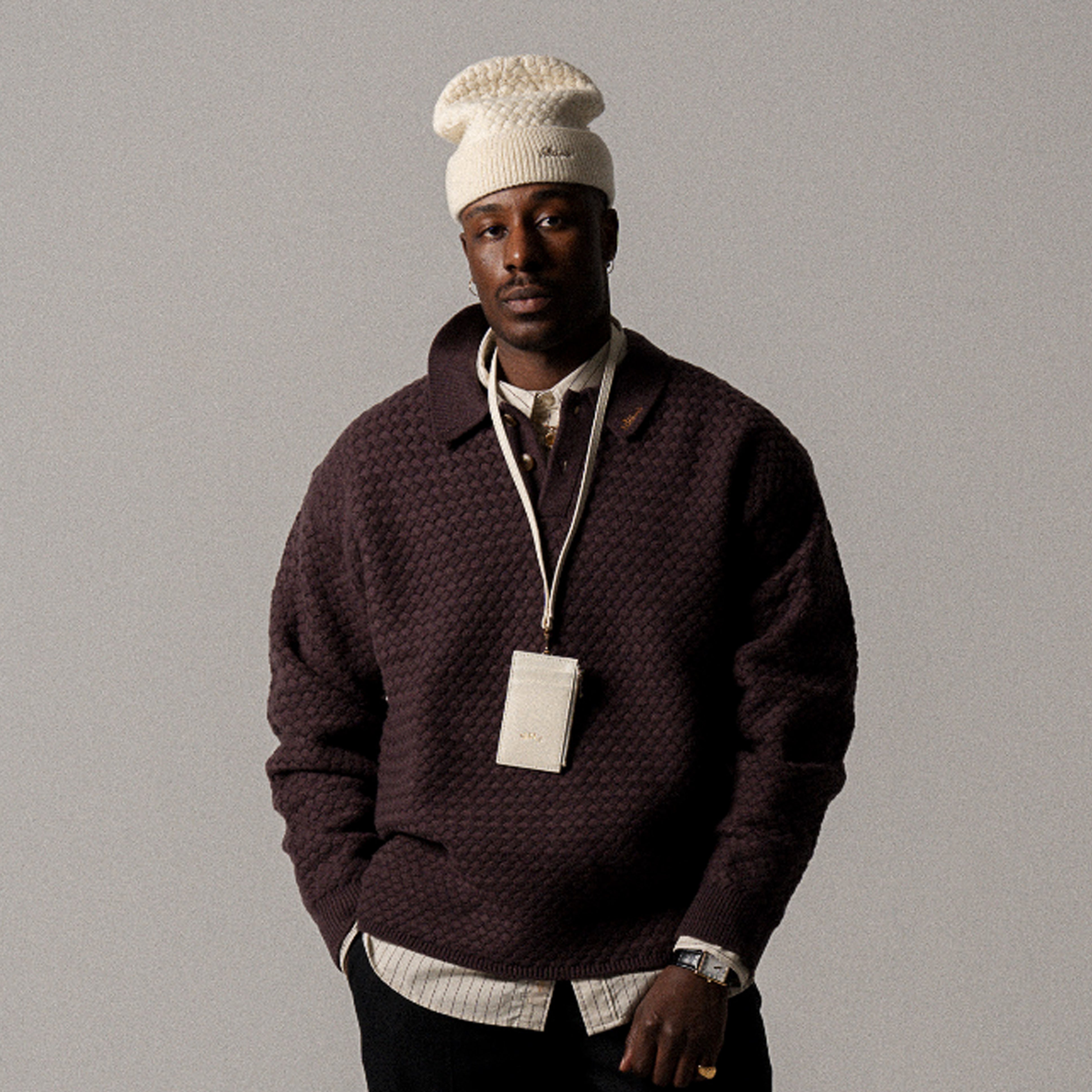BLKVIS SCRIPT CABLE KNIT POLO - RAISIN