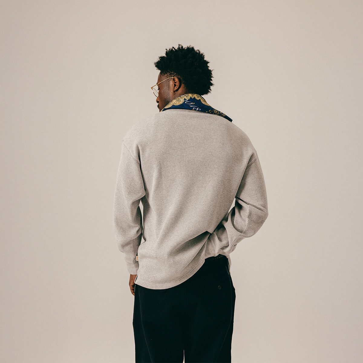 SCRIPT WAFFLE LONGSLEEVE - LIGHT GREY HEATHER