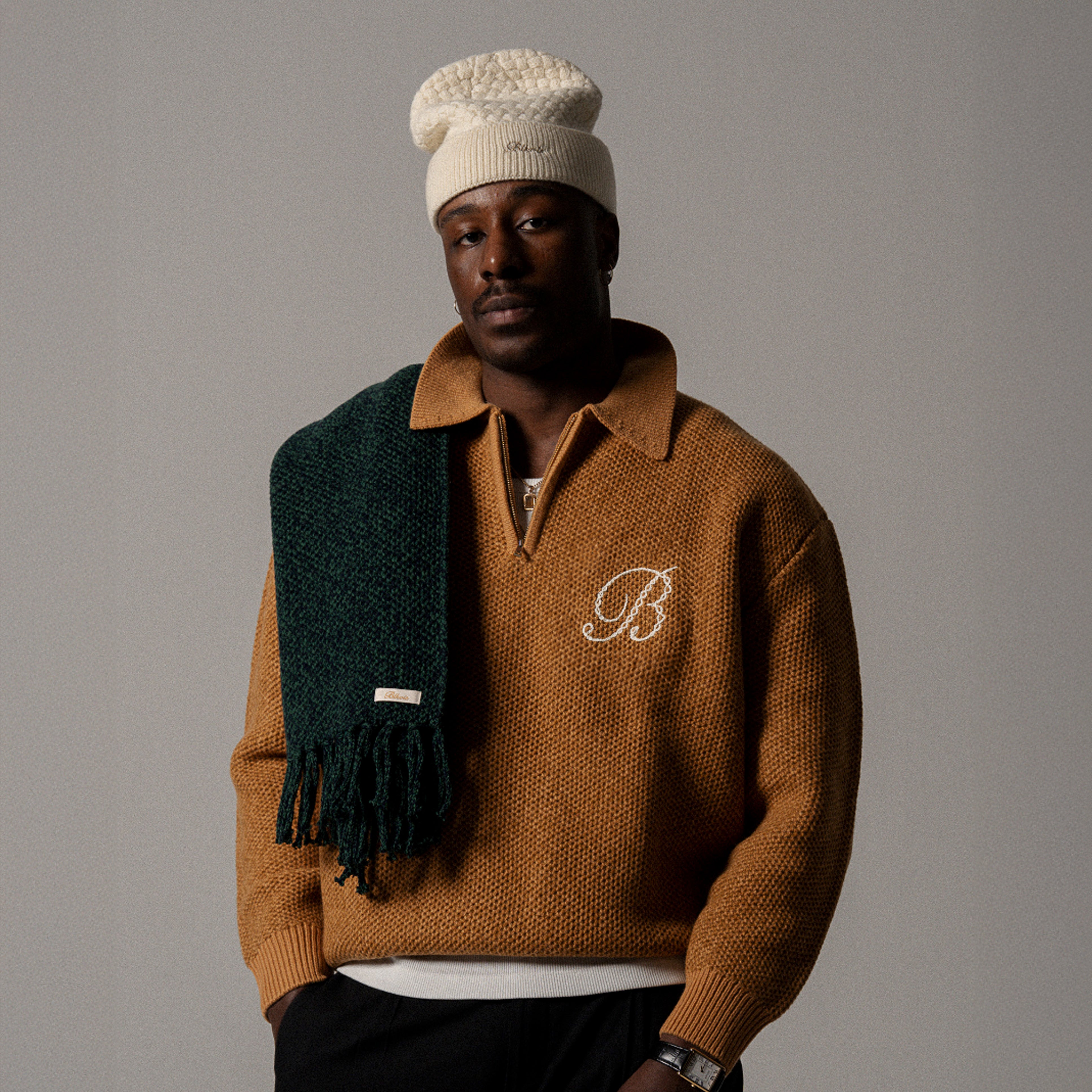 BLKVIS 2TONE STRUCTURE POLO KNIT SWEATER - TAFFY
