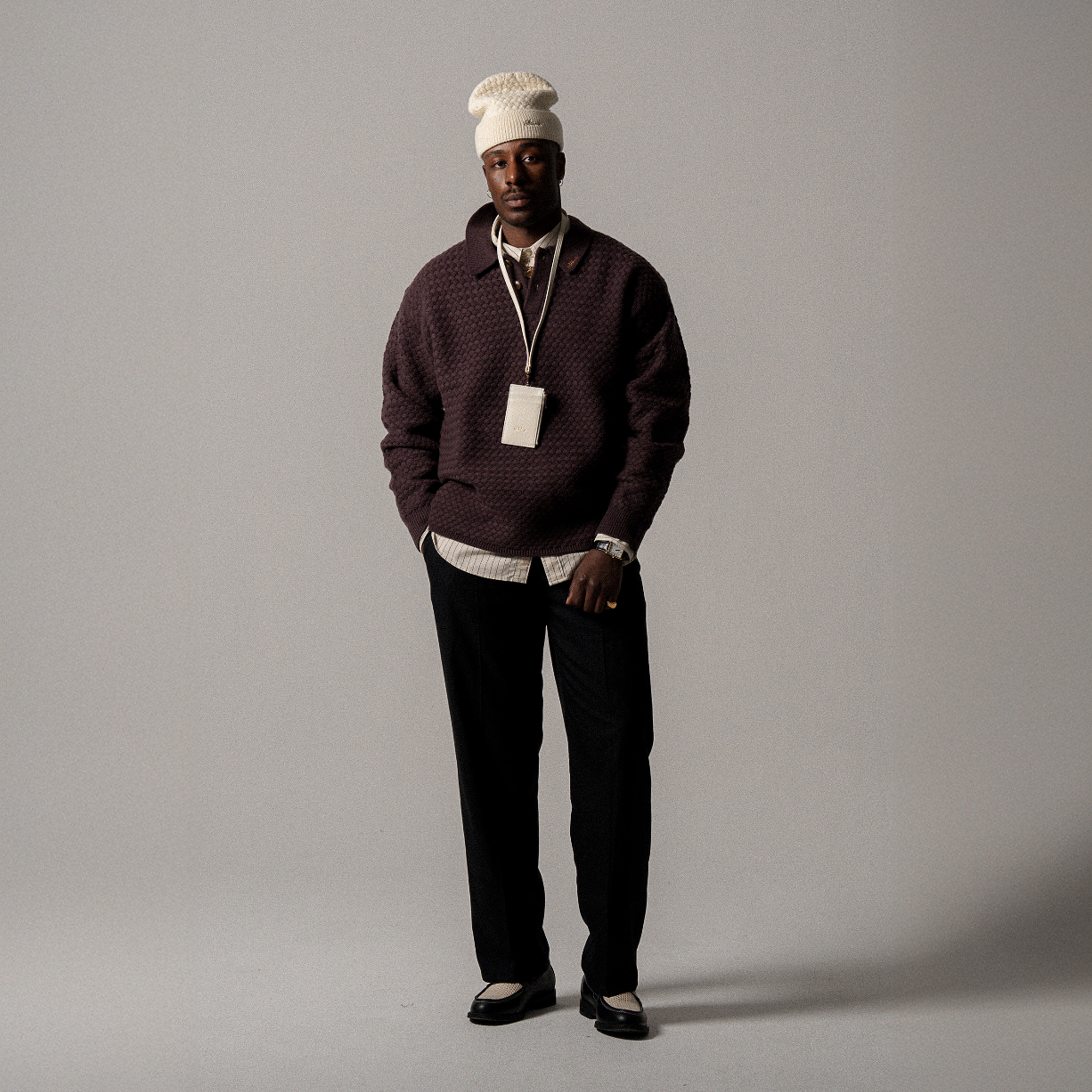 BLKVIS SCRIPT CABLE KNIT POLO - RAISIN