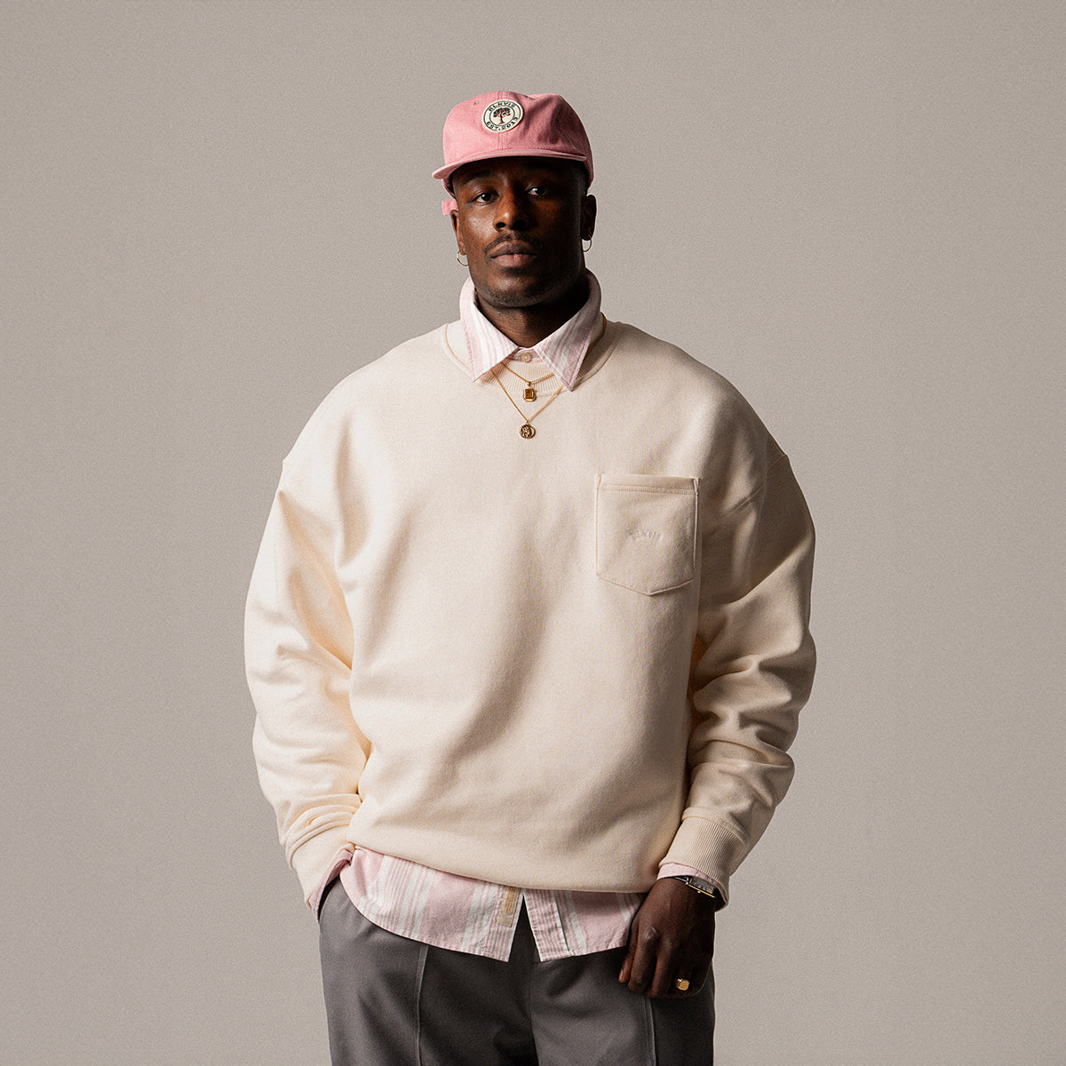 BLKVIS LOGO POCKET CREWNECK - ANTIQUE WHITE