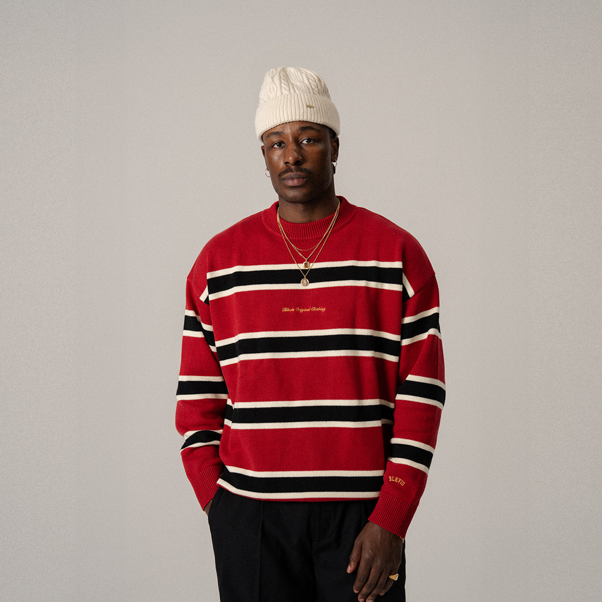 BLKVIS STRIPED KNITTED SWEATER - MERLOT