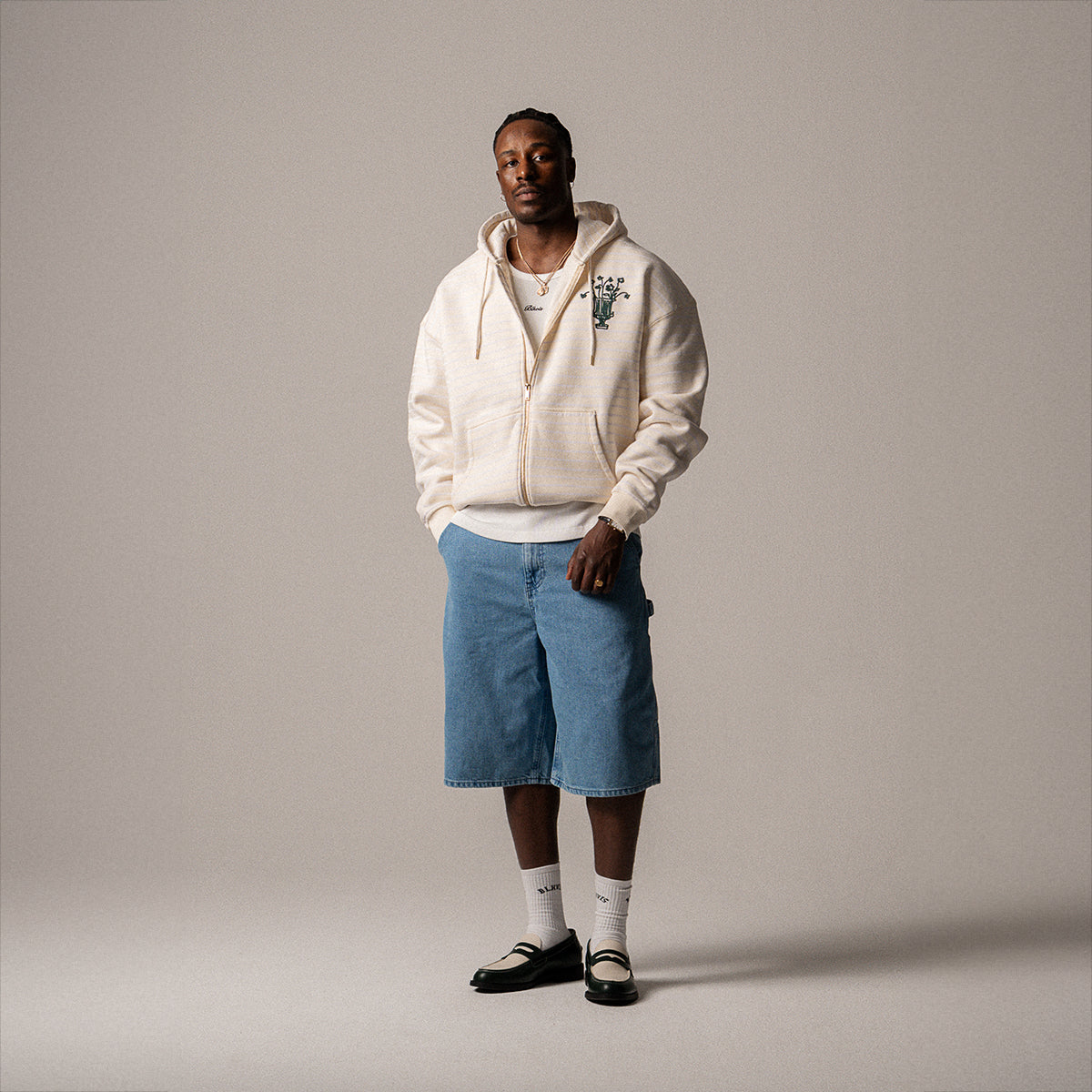 BLKVIS VASO STRIPED ZIP HOODY - ANTIQUE WHITE
