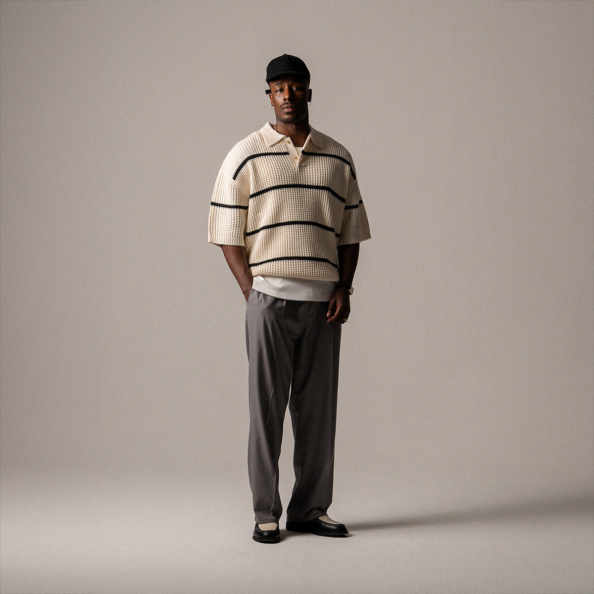 BLKVIS WAFFLE KNIT POLO - ANTIQUE WHITE