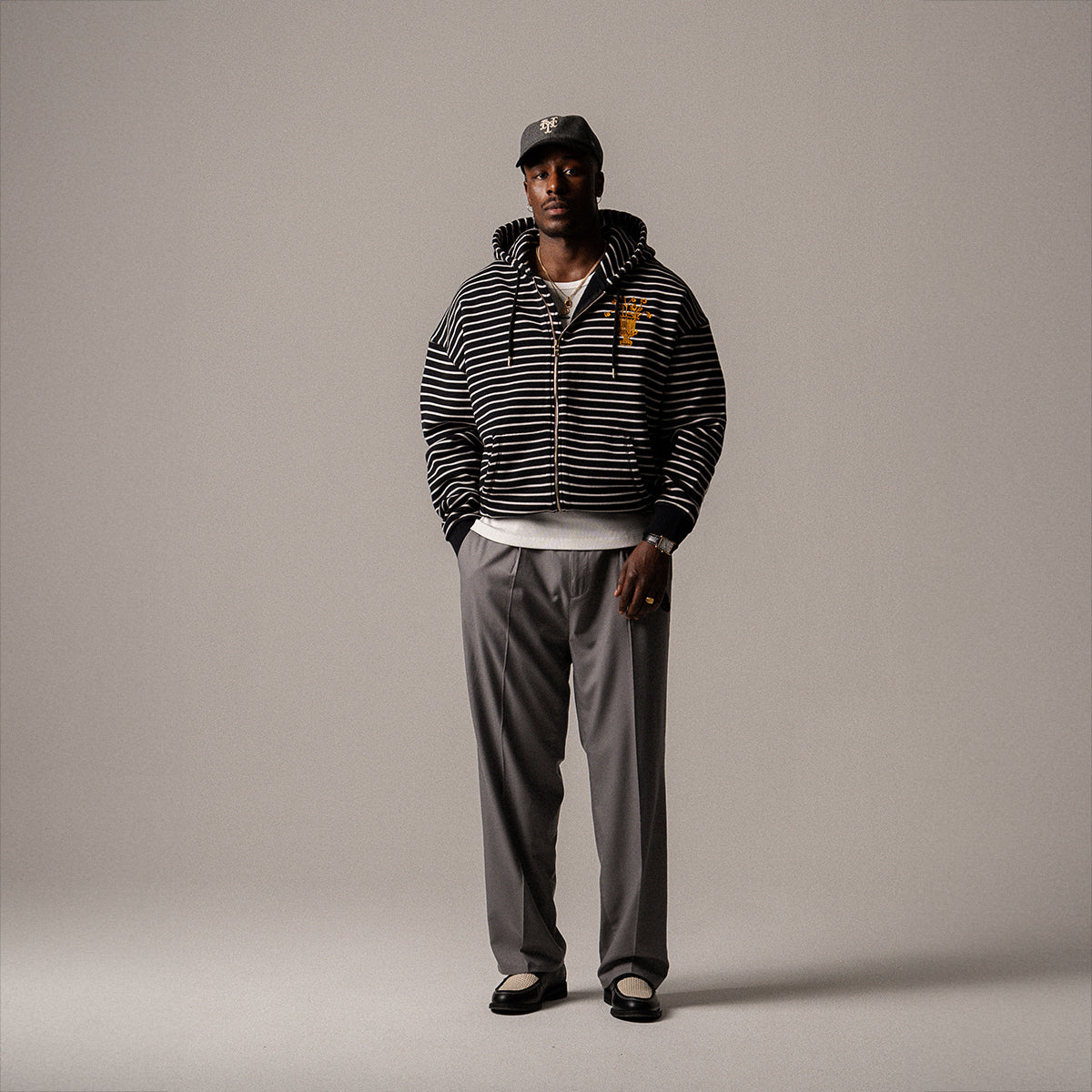 BLKVIS VASO STRIPED ZIP HOODY - BLACK