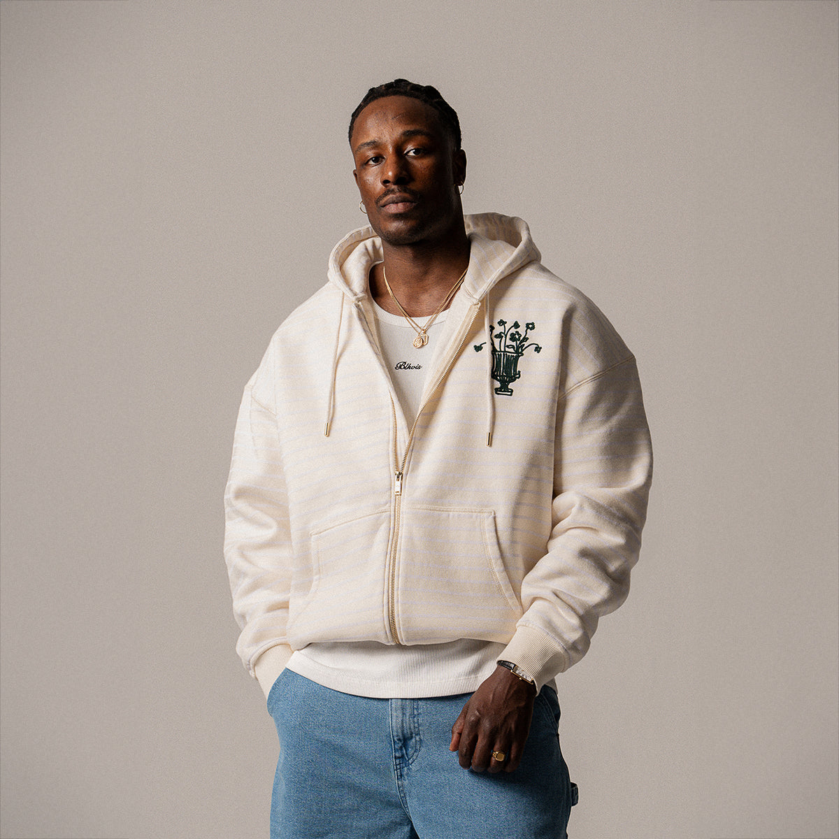 BLKVIS VASO STRIPED ZIP HOODY - ANTIQUE WHITE