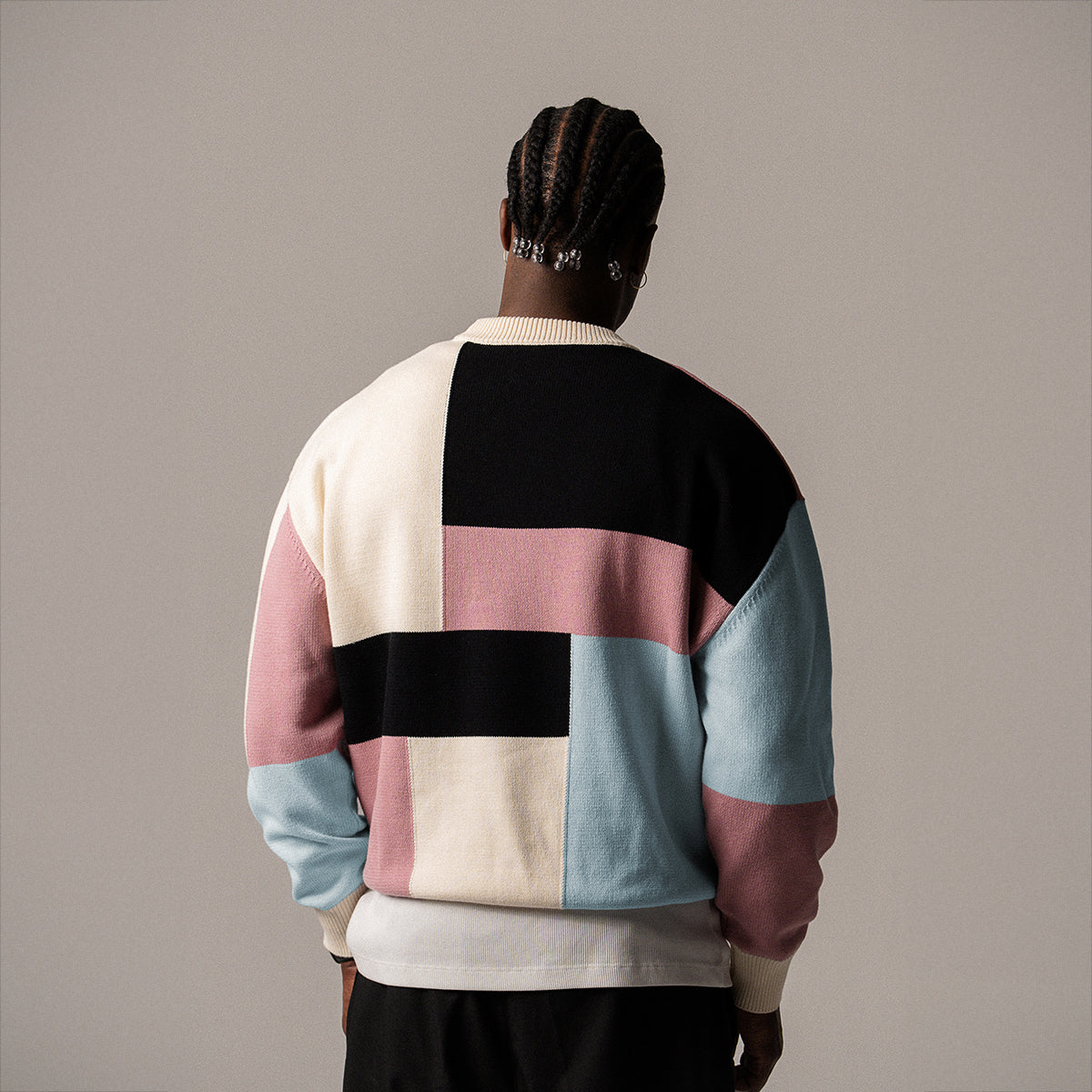 BLKVIS LOGO PATCHWORK CREWNECK - ANTIQUE WHITE