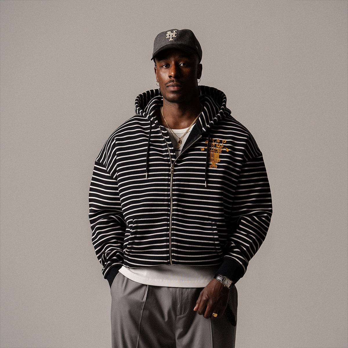 BLKVIS VASO STRIPED ZIP HOODY - BLACK