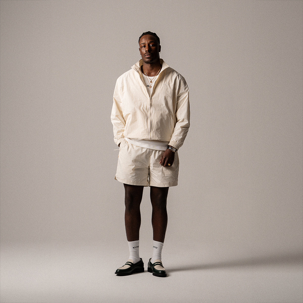 BLKVIS LOGO TRACK SHORTS - ANTIQUE WHITE