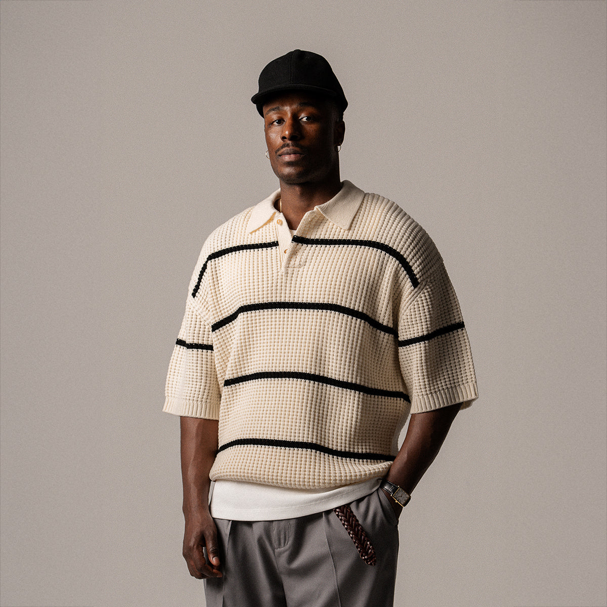 BLKVIS WAFFLE KNIT POLO - ANTIQUE WHITE