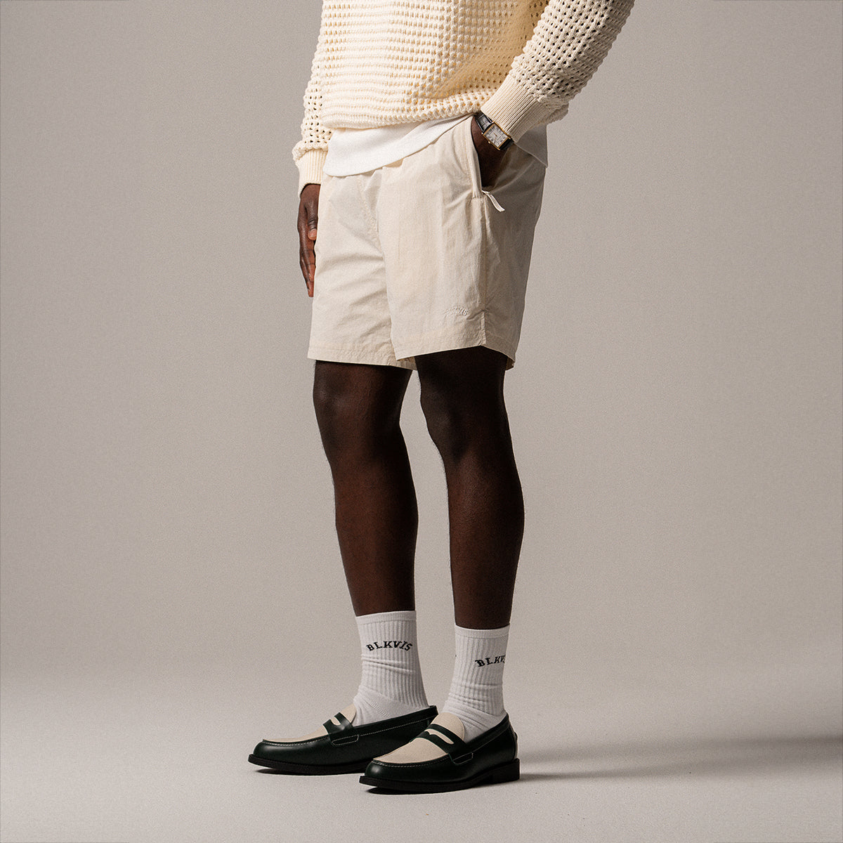 BLKVIS LOGO TRACK SHORTS - ANTIQUE WHITE