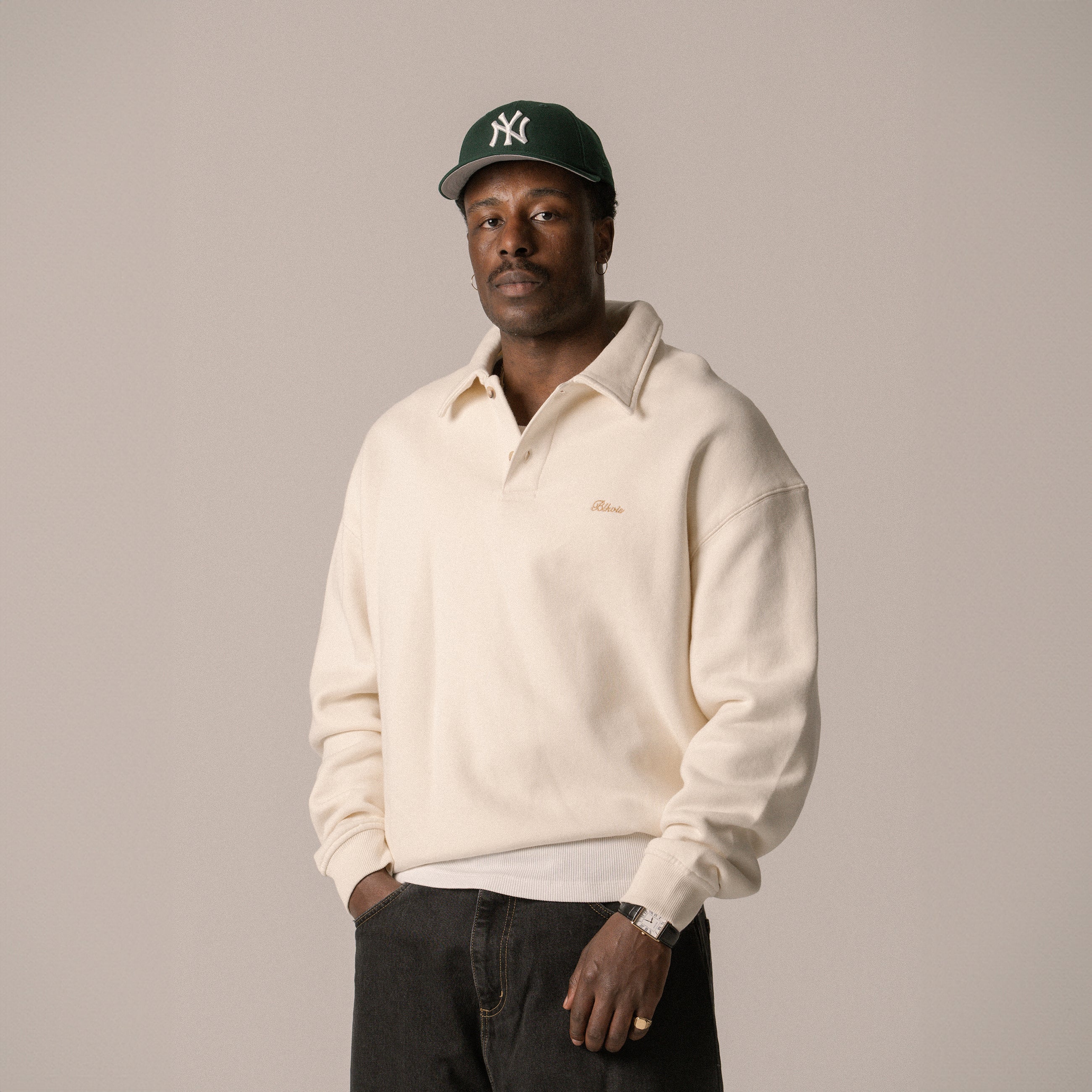 BLKVIS SCRIPT POLO SWEATER - ANTIQUE WHITE