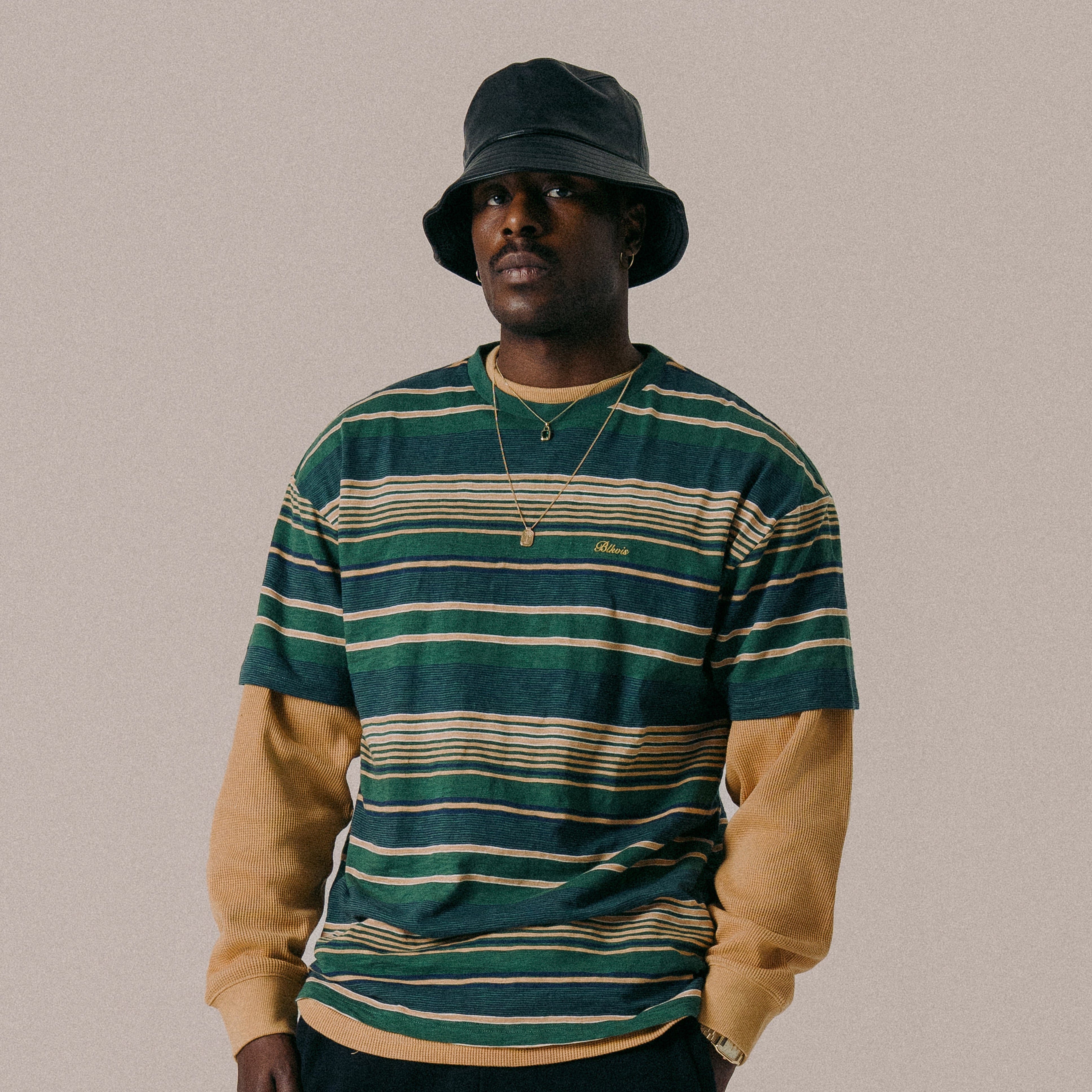 BLKVIS SOURCE STRIPED SLUB TEE - HUNTER GREEN